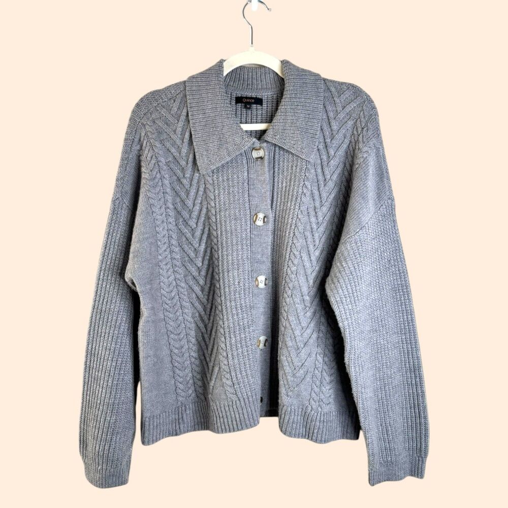 Quince Merino Wool Cable Collared Cardigan